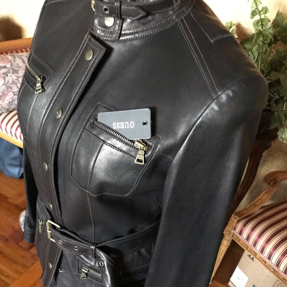 SOLD. NWT GUESS GENUINE LEATHER JACKET with BELT Size M - Picture 9 of 15